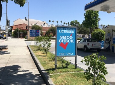 smog check board outside smog station